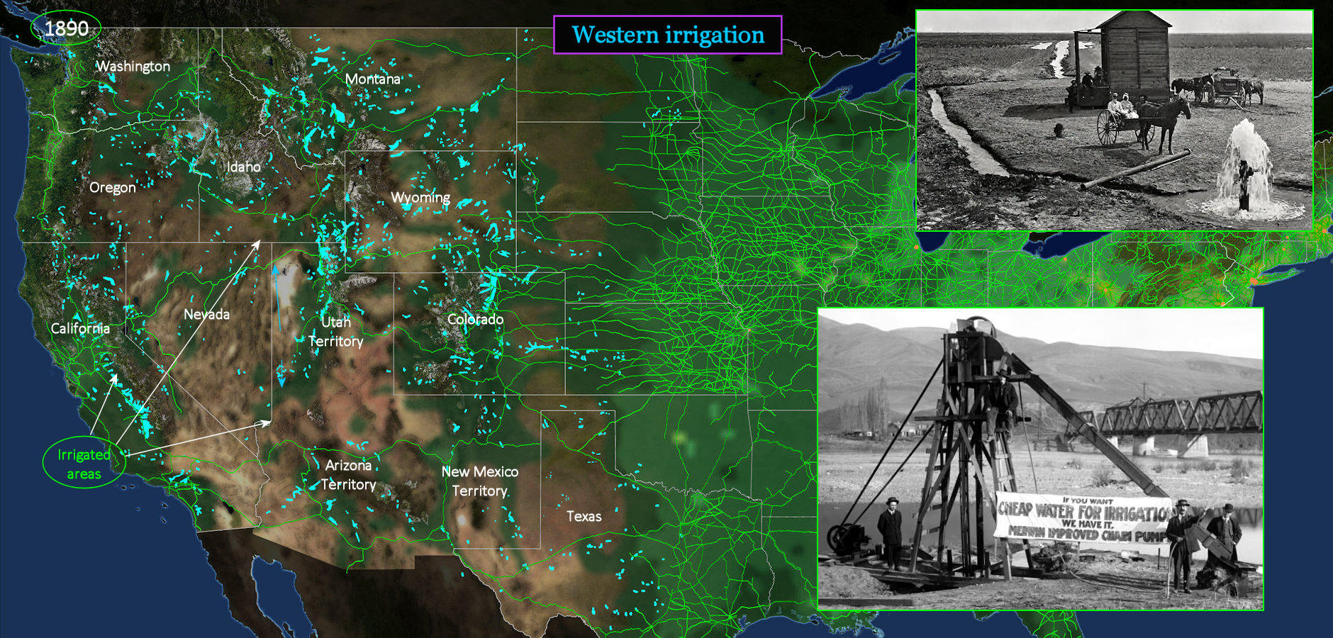 Irrigation, 1890, map